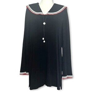 Positive Attitude Sailor Style Tunic Black Beach Cover Nautical Top Sz 18 VTG